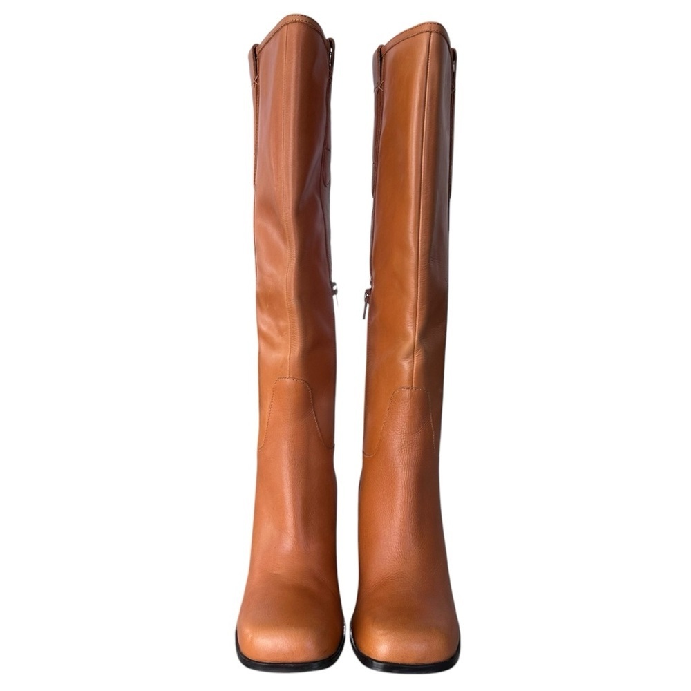 Free People Naomi Leather Square Toe Tall Heel Boots in Tuscan Tan Size 7.5 NWOT - Picture 9 of 16